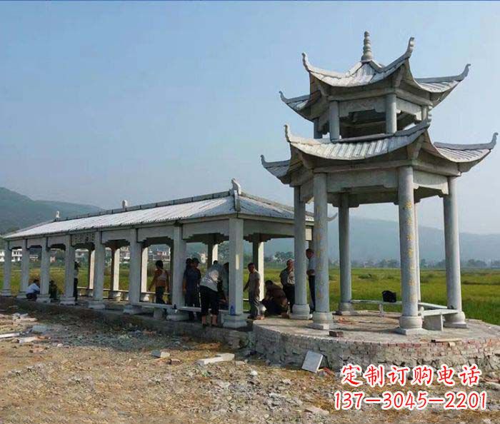 黄冈园林景观仿古石雕长廊凉亭