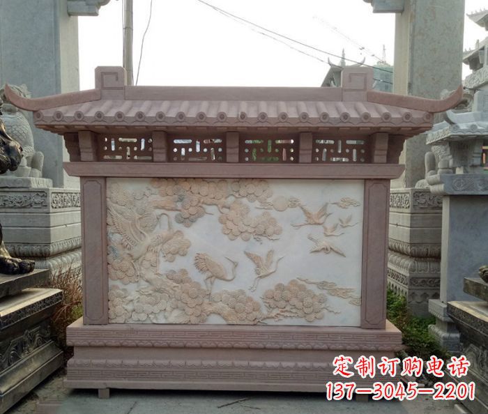 黄冈园林景观松鹤石浮雕影壁