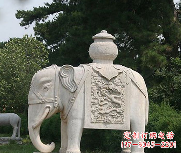 黄冈园林景观驮宝大象石雕