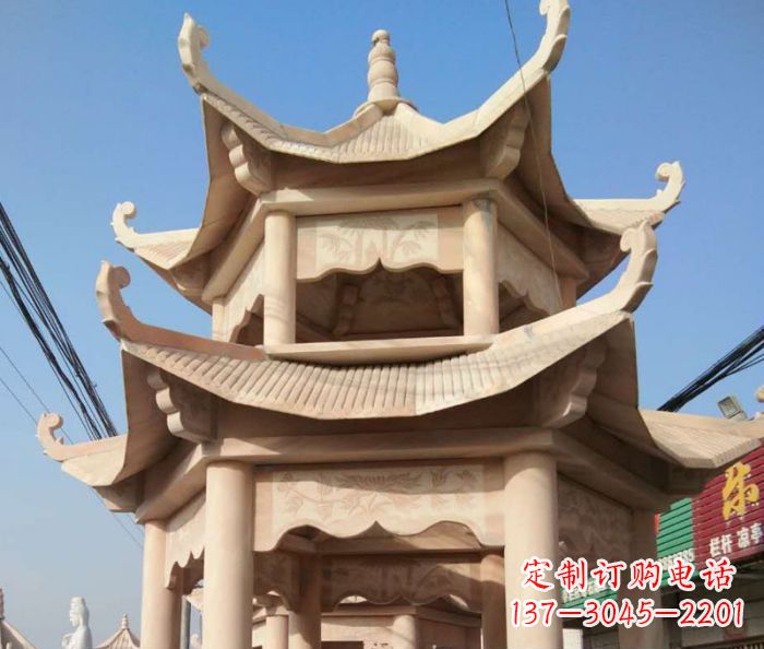 黄冈园林景观晚霞红双层石雕凉亭 (2)