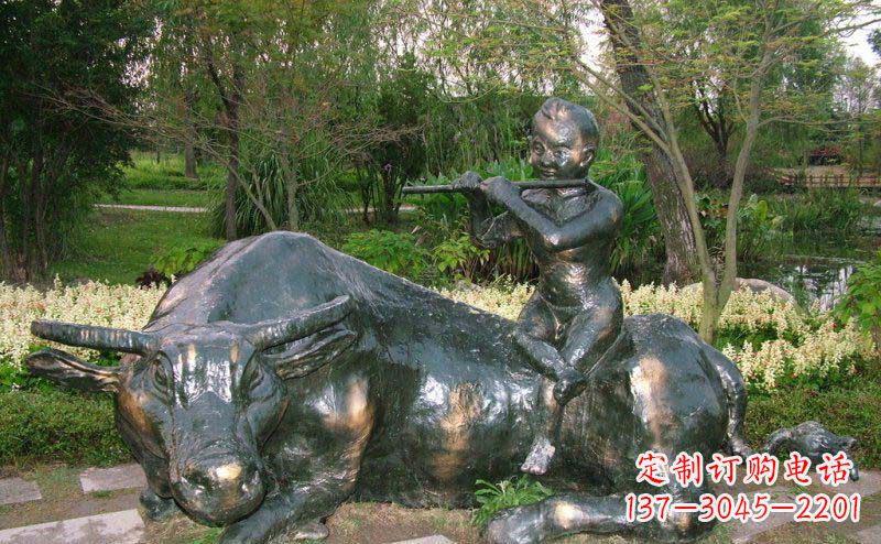 黄冈园林牧童牛景观铜雕