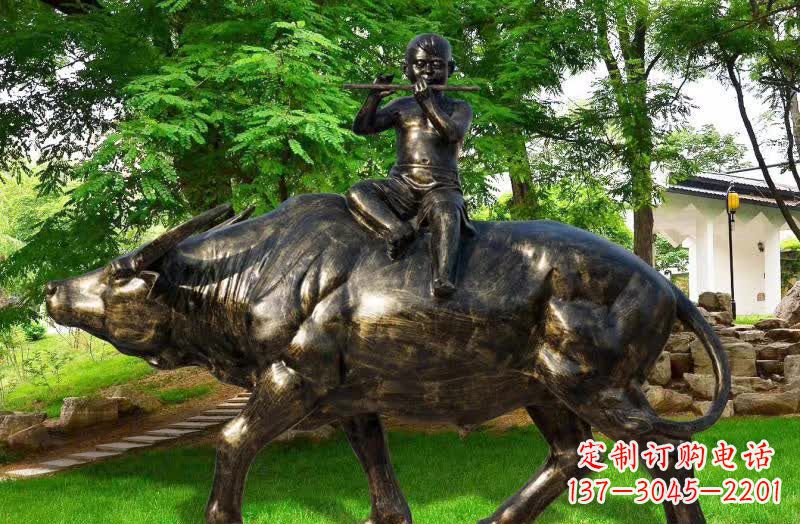 黄冈园林牧童骑牛铜雕