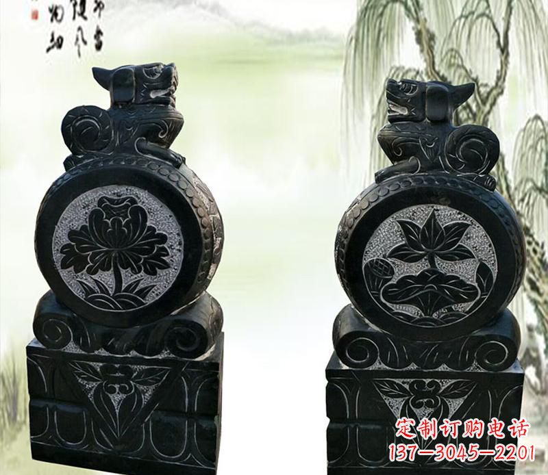 黄冈园林貔貅门墩石雕