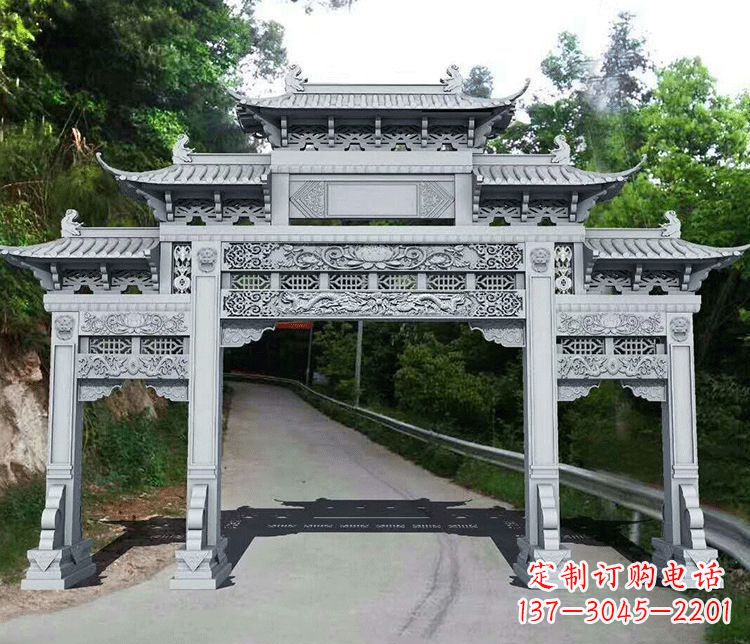 黄冈园林三门石牌坊景观石雕