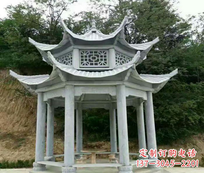 黄冈园林双层凉亭石雕 (2)