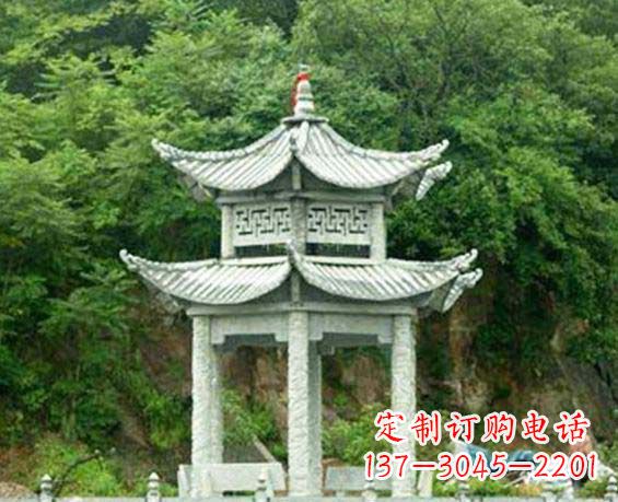 黄冈园林双层六角石凉亭景观石雕