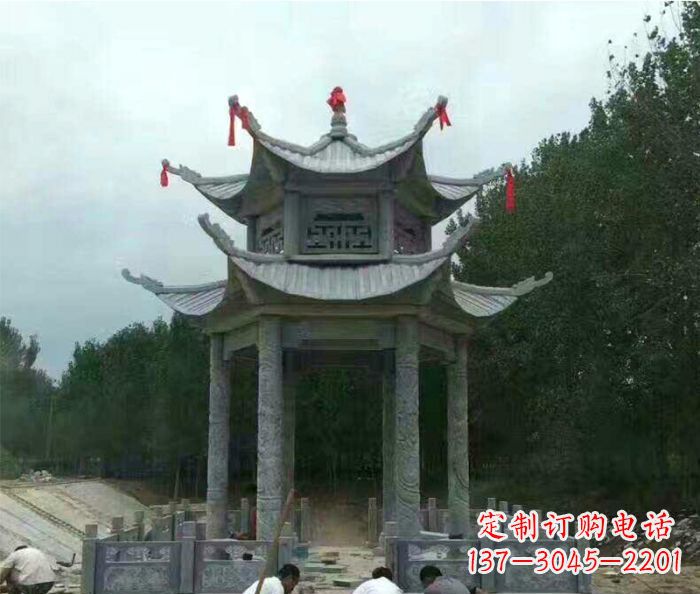 黄冈园林双层凉亭石雕 (3)