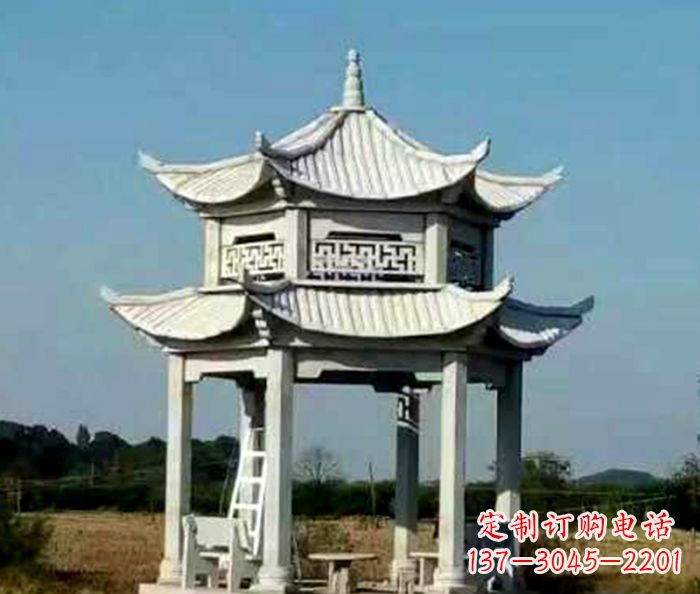黄冈园林双层石雕凉亭 (2)