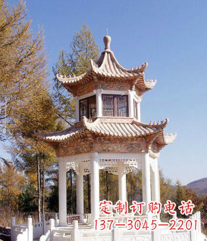 黄冈园林双层石凉亭景观石雕 (2)