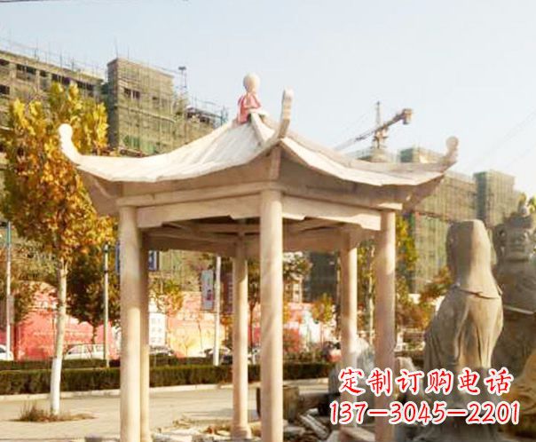 黄冈园林晚霞红单层凉亭景观石雕