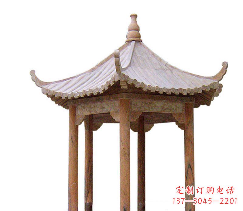 黄冈园林晚霞红六角石凉亭景观石雕 (2)