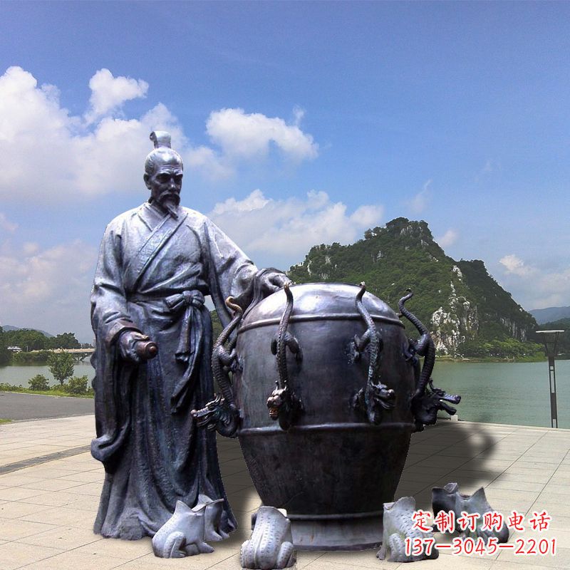 黄冈张衡地动仪地震仪雕塑-玻璃钢仿铜历史名人情景雕塑