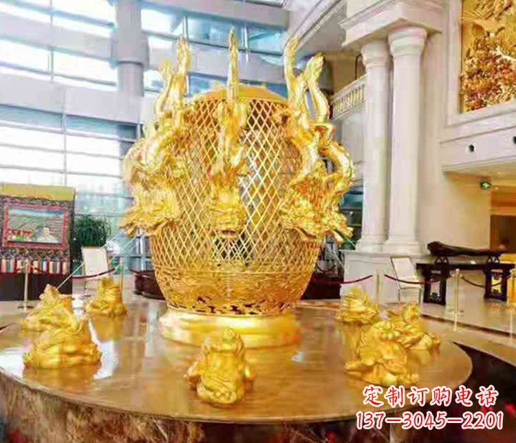 黄冈张衡地动仪企业景观雕塑摆件纯铜鎏金古仪器