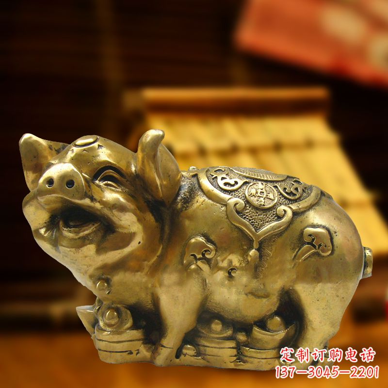 黄冈招财金猪铜雕-风水生肖动物雕塑企业商场美陈摆件