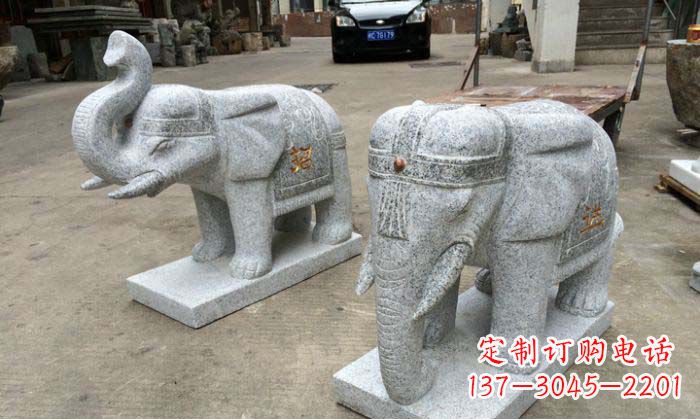 黄冈招财进宝芝麻灰大象石雕 (2)