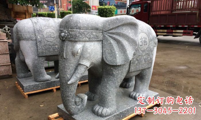 黄冈招财进宝芝麻灰大象石雕 (3)