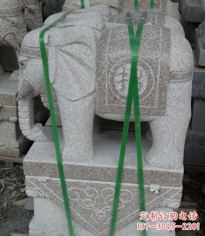 黄冈招财进宝芝麻灰大象石雕 (4)
