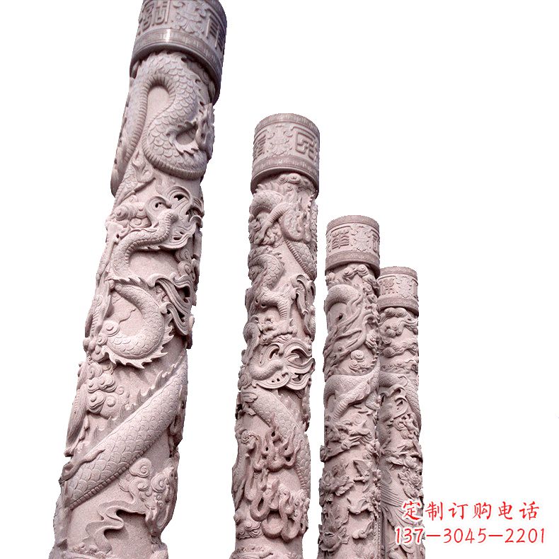 黄冈中国传统龙柱石雕