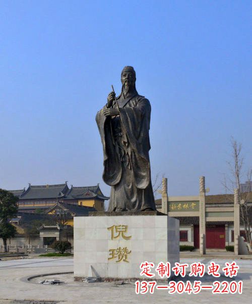 黄冈中国历史名人元末明初画家诗人倪瓒铜雕塑像