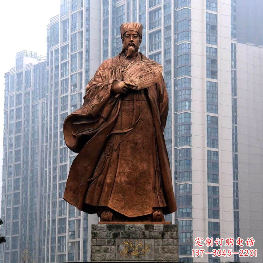 黄冈诸葛亮城市景观铜雕像-中国古代著名人物三国谋士卧龙先生雕塑