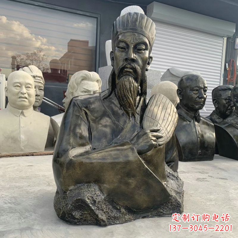 黄冈诸葛亮半身像-玻璃钢仿铜三国人物古代著名军事家雕像