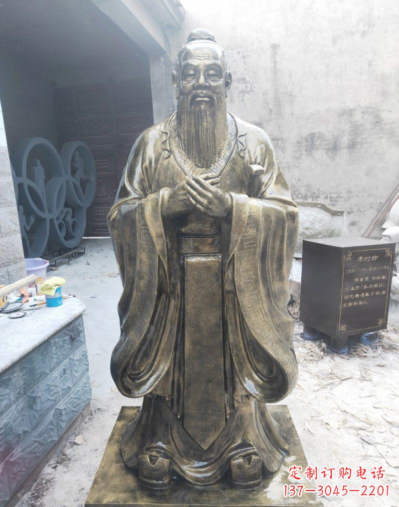 黄冈铸铜古代名人孔子雕塑