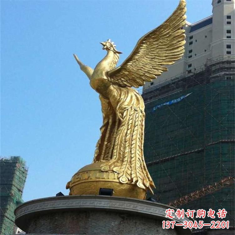 黄冈铸铜鎏金凤凰景观雕塑-城市园林