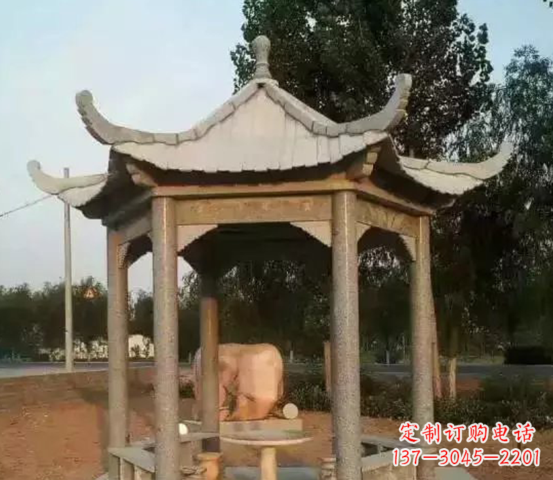 黄冈公园景观大理石六角石雕凉亭